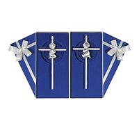 Lot de 2 crucifix muraux argentés pour bébé - Cadeau de baptême ou première communion pour garçon et fille - Baptême d’enfants - Cadeaux de la part des grands-parents - 17,8 cm