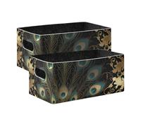Lot de 2 cubes de rangement victoriens en tissu doré avec plumes de paon pour organiser les vêtements