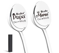 Lot de 2 cuillères à café avec gravure « Beste Mama und Papa der Welt », cadeau pour la fête des mères, la fête des pères