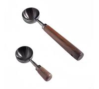 Lot de 2 cuillères à café avec poignées en bois de noyer et cuillères à mesurer en acier inoxydable de 30 ml pour la précision dans la préparation du café et des ingrédients (noir)