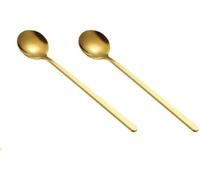 Lot de 2 cuillères à café en acier inoxydable 304 doré avec long manche, cuillères à café dorées, cuillères à thé glacé, cuillères longues pour mélanger, cuillères spécialisées de 17 cm, cuillères à