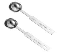 Lot de 2 cuillères à café en acier inoxydable avec long manche - 5 ml - Cuillères doseuses à café en poudre - Cuillères rondes pour mesurer le café, le sucre en poudre, le lait