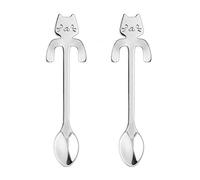Lot de 2 cuillères à café en forme de chat avec long manche