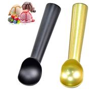 Lot de 2 cuillères à crème glacée antigel en aluminium robuste, pâte à biscuits, sorbet, amande, boules de melon (noir doré)
