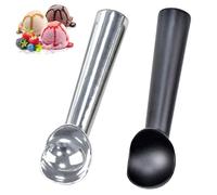 Lot de 2 cuillères à crème glacée antigel en aluminium robuste, pâte à biscuits, sorbet, amande, boules de melon (noir et argent)