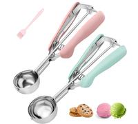 Lot de 2 Cuillères à Glace et Pâte à Biscuits en Acier Inoxydable, Cuillère à Portionner avec Poignée Ergonomique Douce et Gâchette, pour Cupcakes, Muffins, Boulettes de Viande, Rose et Vert Menthe