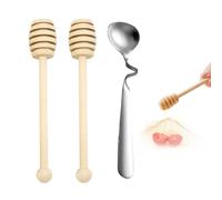 Lot de 2 Cuillères à Miel en Bois avec Mélangeur - Pour Thé, Café, Lait et Bricolage - Bâton à Miel