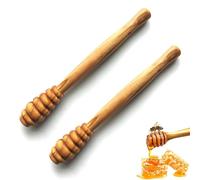 Lot de 2 cuillères à miel en d'olivier et sirop Dipper Stick, 13,8 cm, cuillère à mélanger en bois, cuillère, mélangeur à manche droit pour confiture, sirop, yaourt et cuillères en bois