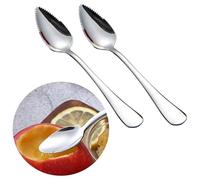Lot de 2 cuillères à pamplemousse en acier inoxydable avec bord dentelé, poignée épaisse et anti-adhésive, facile à nettoyer, pour kiwi, dessert, pomme, purée de fruits, melon