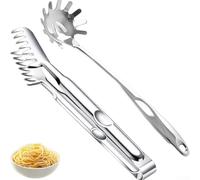 Lot de 2 cuillères à pâtes et pinces en acier inoxydable pour cuisiner, servir des nouilles, des spaghettis, des macaronis, et d'autres types de pâtes