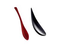 Lot de 2 cuillères à poignée incurvée moulées sans couture, noir, pour porridge, jus, Hodgepodge, Gaiwan - Ergonomiques et durables (rouge)