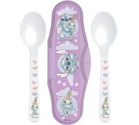 Lot de 2 cuillères avec boîte Stitch - Couverts pour enfants en silicone souple, design Disney, étui de voyage inclus - sûrs, antidérapants, parfaits pour le sevrage et les premiers repas.