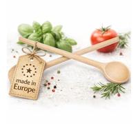 Lot de 2 cuillères de cuisine en bois de hêtre européen naturel - Cuillères en bois de hêtre européen naturel - Cuillères en bois pour cuisiner avec lunette ronde - Durable et durable - Marque de