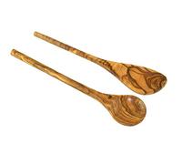 Lot de 2 cuillères de cuisine en bois d'olivier - Rondes + avec coin