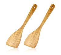 Lot de 2 cuillères de cuisine en bois dur de qualité supérieure avec long manche en bois massif dur 33 cm, idéales pour poêle/wok avec revêtement anti-adhésif