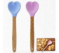 Lot de 2 cuillères en silicone en forme de cœur avec poignée en bois - Spatule en forme de cœur - Outils de cuisine antiadhésifs - Accessoires de cuisine pour femme, grand-mère, amie, sœur, pour la