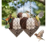 Lot de 2 cœurs en fibre d'alpaga faits à la main, matériau naturel tissé à la main, nid en forme de cœur à suspendre pour le jardin et la faune