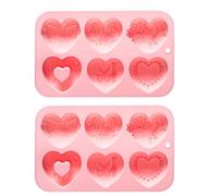 Lot de 2 cœurs en silicone à 6 cavités pour décoration de gâteau au chocolat - Outil de cuisson en forme de cœur en silicone cassable