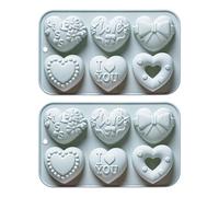 Lot de 2 cœurs en silicone à 6 cavités pour décoration de gâteau au chocolat - Outil de cuisson en forme de cœur en silicone cassable
