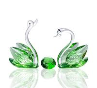 Lot de 2 cygnes verts en cristal pour cadeaux de mariage pour couple 55 ans de mariage émeraude cadeaux pour les parents cygnes en verre à collectionner avec diamant taillé pour la maison