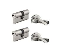 Lot de 2 Cylindres de Serrure Double Entrée, Trafic 6, 30x30 mm, S'entrouvrant, Nickel, 10 Clés, Fonction Urgence, Profil Européen Laiton, Mécanisme à 6 Goupilles, THIRARD