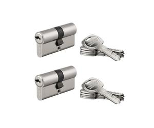 Lot de 2 Cylindres de Serrure Double Entrée, Trafic 6, 30x30 mm, S'entrouvrant, Nickel, 10 Clés, Fonction Urgence, Profil Européen Laiton, Mécanisme à 6 Goupilles, THIRARD