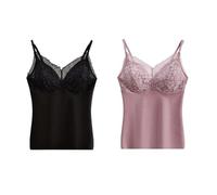 Lot De 2 Débardeurs Chauds en Micropolaire pour Femme avec Soutien-Gorge Intégré, sous-Vêtements en Dentelle, Caraco sans Manches, sous-Vêtement, Noir Et Violet, S