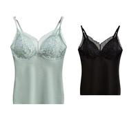 Lot De 2 Débardeurs Chauds en Micropolaire pour Femme avec Soutien-Gorge Intégré, sous-Vêtements en Dentelle, Caraco sans Manches, sous-Vêtement, Vert Et Noir, S