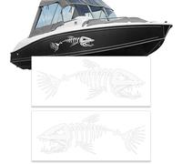 Lot de 2 décalcomanies squelette en forme d'os de requin marin - Accessoires graphiques pour canoë, kayak, voiture, VUS, 27,9 x 96,5 cm (M, blanc)