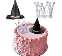 Lot de 2 Décoration de Gâteau Chapeau de Sorcière et Couronne Mini Cake Topper Décorations de Fête sur le Thème de Sorcière Méchante pour Halloween Anniversaire Fête de Princesse