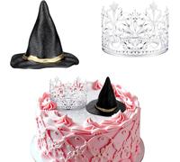 Lot de 2 Décoration de Gâteau Chapeau de Sorcière et Couronne Mini Cake Topper Décorations de Fête sur le Thème de Sorcière Méchante pour Halloween Anniversaire Fête de Princesse