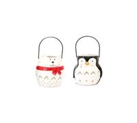 - Lot de 2 Décoration de Noël lanterne Xmas - Ours et pingouin - Xmas