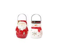 Toilinux - Lot de 2 Décoration de Noël lanterne Xmas - Père Noêl et Bonhomme de Neige - Xmas Rouge