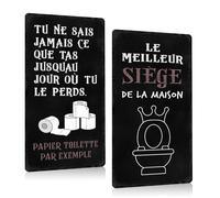 Lot de 2 - Decoration Murale Toilettes en Plaque Metal - Panneau Vintage avec Humour Citation Français - WC Drôle Panneau Pancarte Pour Maison Salle de Bain 15x30cm