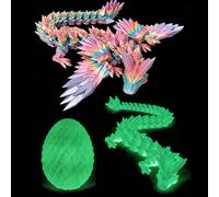 Lot de 2 décorations articulées en 3D avec dragon vert et œuf et arc-en-ciel