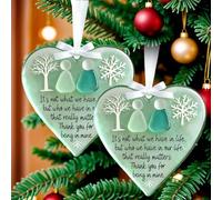 Lot de 2 décorations d'amitié en verre de mer en forme de cœur, fabriquées à la main pour sapin de Noël, souvenir de Noël intemporel pour meilleurs amis