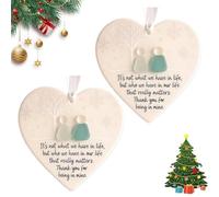 Lot de 2 décorations d'amitié en verre de mer en forme de cœur faites à la main - Décoration à suspendre - Cadeau souvenir pour meilleur ami, famille ou partenaire