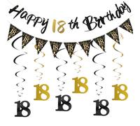 Lot de 2 décorations d'anniversaire pour 18e anniversaire - Bannière de 18e anniversaire - Guirlande de fanions - Bannière d'anniversaire Happy 18th Birthday - Décoration d'anniversaire pour garçon et