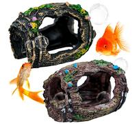 Lot de 2 décorations d'aquarium en forme de tonneau cassé, cachette, cabane, décoration d'aquarium, épave de navire, accessoires d'aménagement paysager