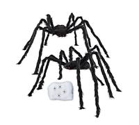 Lot de 2 décorations d'araignées géantes d'Halloween de 90 cm - Parfait pour l'intérieur et l'extérieur - Avec toile d'araignée de 60 g et 4 petites araignées (noir 90 cm x 2)
