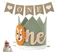 Lot de 2 décorations de 1er anniversaire pour filles et garçons, décorations d'anniversaire avec couronne de jour de naissance et bannière du 1er jour de naissance, bannière « Happy 1/st Bir-Thday