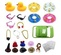 Lot de 2 décorations de canard en caoutchouc jaune pour tableau de bord de voiture, jouets de bain, jouets pour enfants avec bouée, chapeau, collier, lunettes, etc.