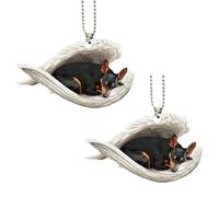 Lot de 2 décorations de chasse en forme de canard - Pendentifs en forme de chien endormi - Pinscher miniature endormi dans des ailes d'ange, drôle de canard en acrylique plat 2D pour rétroviseurs de