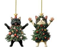 Lot de 2 décorations de chat pour sapin de Noël en acrylique 2D mignonne pour style de vacances | 2 accessoires à suspendre comme sac, panneaux de porte, fenêtre ou cour pour la maison, le sac à dos