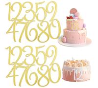 Lot de 2 décorations de gâteau d'anniversaire en acrylique avec chiffres de 0 à 9 - Grandes décorations de gâteaux en acrylique pour fête de mariage et d'anniversaire (doré)