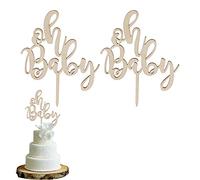 Lot de 2 décorations de gâteau en bois Oh Baby,GoldRock Oh Baby,Décoration de gâteau pour bébé,Décoration de gâteau de fête prénatale,Décoration de gâteau pour bébé fille garçon,Pour fête prénatale