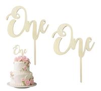 Lot de 2 décorations de gâteau en bois pour 1er anniversaire - Décoration de gâteau - Idéal pour le 1er anniversaire - Cadeau de fête