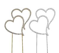 Lot de 2 décorations de gâteau en forme de cœur avec strass - Décoration de gâteau personnalisée, élégante et romantique - Convient pour fête d'anniversaire, mariage, Saint-Valentin (or, argent)