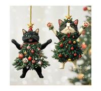 Lot de 2 décorations de Noël en acrylique en forme de chat Arbre festif Décorations à suspendre pour sapin de Noël et maison