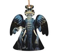 Lot de 2 décorations de Noël en bois à suspendre en forme d'ange avec deux éléphants - Décoration de Noël pour le Nouvel An, les fêtes